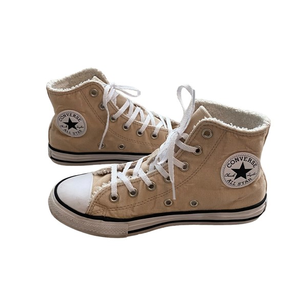 Converse Other - Converse All Star Chuck Taylor Hi Top Classic Kids Beige Corduroy Sneakers